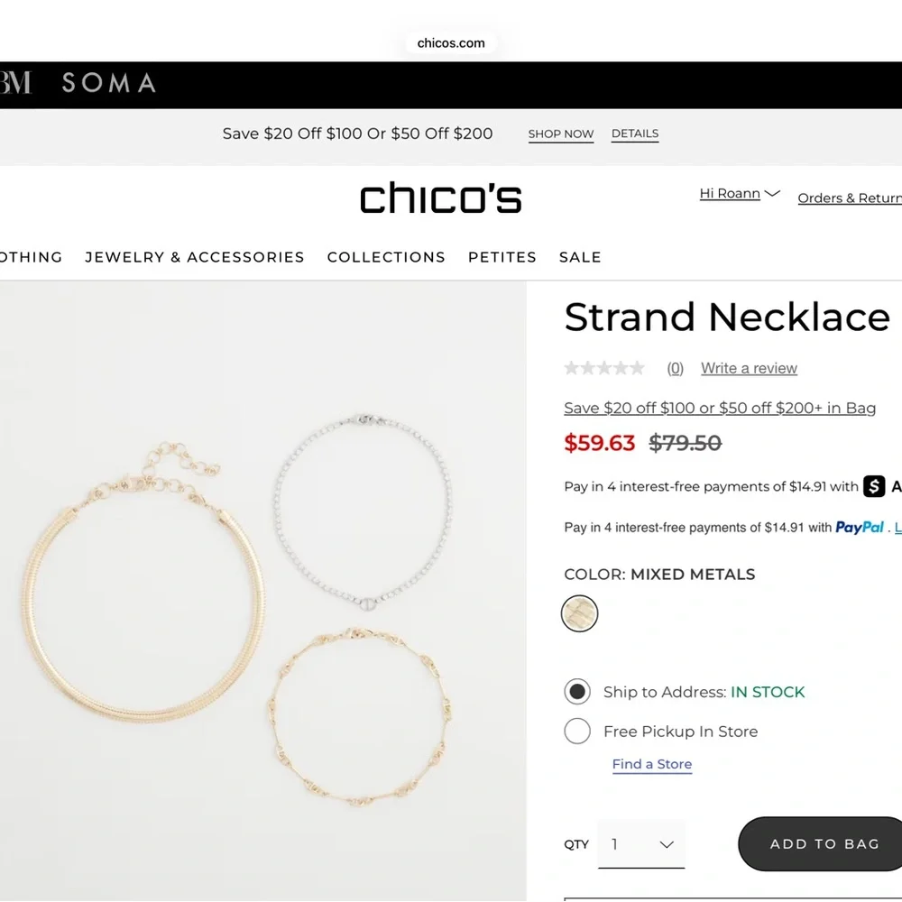 Chico's 3-or-individual Gold and Silver Necklace Stack - Picture 4 of 9